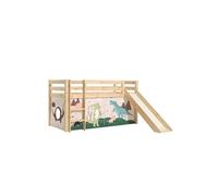 SLEEPY - Lit Mi-Haut Tobogan en Pin Naturel 90x200cm Housse Dino - Altobuy Marron