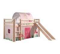 SLEEPY - Lit Mi-Haut Tobogan en Pin Naturel 90x200cm Housse et Tunnel Garden - Altobuy Marron