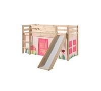 Lit Mi-Haut Tobogan en Pin Naturel 90x200cm Housse Garden - SLEEPY -