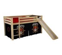 SLEEPY - Lit Mi-Haut Tobogan en Pin Naturel 90x200cm Housse Pirates - Altobuy Marron