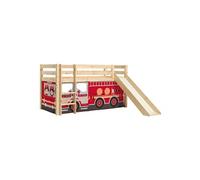 Lit Mi-Haut Tobogan en Pin Naturel 90x200cm Housse Pompiers - SLEEPY -