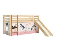 Lit Mi-Haut Tobogan en Pin Naturel 90x200cm Housse Princesse - SLEEPY - ALTOBUY Marron G