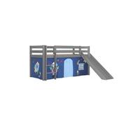 SLEEPY - Lit Mi-Haut Tobogan Laqué Gris 90x200cm Housse Astro -