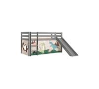 Lit Mi-Haut Tobogan Laqué Gris 90x200cm Housse Dino - SLEEPY -