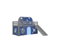 SLEEPY - Lit Mi-Haut Tobogan Laqué Gris 90x200cm Housse et Tunnel Astro -