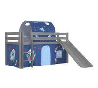 Lit Mi-Haut Tobogan Laqué Gris 90x200cm Housse et Tunnel Astro - SLEEPY -