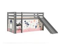 SLEEPY - Lit Mi-Haut Tobogan Laqué Gris 90x200cm Housse Princesse -