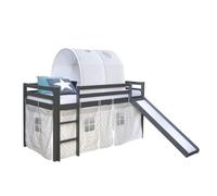 Lit mi-haut toboggan 90x200 gris pin tunnel étoiles