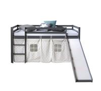 Lit mi-haut toboggan 90x200 gris sommier pin étoiles