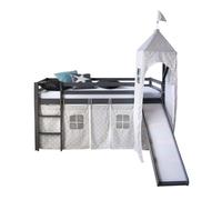 Lit mi-haut toboggan tour 90x200 gris pin étoiles