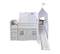 Lit mi-haut toboggan tour 90x200 sommier pin tunnel gris