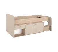 Lit mi-hauteur 90 x 190/200 cm avec rangements - Beige et naturel - LUNOBI