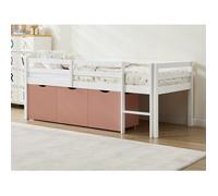 Lit mi-hauteur 90 x 190 cm avec rangement - Pin et MDF - Blanc et rose - LANIORI