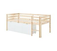 Lit mi-hauteur 90 x 190 cm avec rangement - Pin et MDF - Coloris : Naturel et blanc - LANIORI
