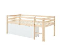 Lit mi-hauteur 90 x 190 cm avec rangement - Pin et MDF - Coloris : Naturel et blanc - LANIORI