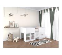 Lit mi-hauteur 90 x 190 cm avec rangements - Coloris : Blanc - BOUTANIO