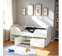 Lit mi-hauteur 90x190 cm ELIO avec sommier et rangements / Blanc