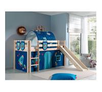 Lit Mi-Hauteur 90x200 avec Toboggan Sommier Inclus et Housse Astro Pino - VIPACK - Bois