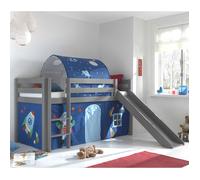 Lit Mi-Hauteur 90x200 avec Toboggan Sommier Inclus et Housse Astro Pino - Vipack - Gris