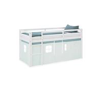 Lit mi-hauteur 90x200 cm en pin massif avec rideau vert