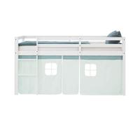Homestyle4u Lit mezzanine pour enfant - 90 x 200 cm - En bois massif blanc avec rideau