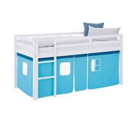Lit mi-hauteur 90x200 cm matelas rideau bleu