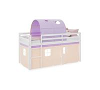 Lit mi-hauteur 90x200 cm matelas tunnel rideau violet pêche