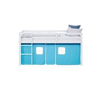Homestyle4u Lit mezzanine 90 x 200 cm bleu clair avec rideau, protection anti-chute, pin massif