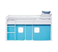 Homestyle4u Lit mezzanine 90 x 200 cm bleu clair avec rideau, protection anti-chute, pin massif