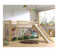 Lit Mi-Hauteur 90x200 Toboggan sommier Inclus Housse Dino Pino - Bois