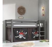 Lit mezzanine 90x200 cm avec tente pirate marron pin massif gris Pino
