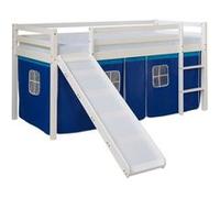 Homestyle4u Lit mezzanine 2564 pour enfant blanc 90x200 cm pin avec toboggan, rideau, échelle