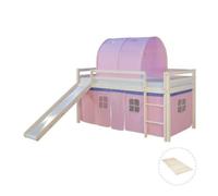 Lit mi-hauteur avec rideaux et tunnel rose
