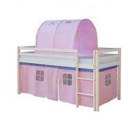Lit Mi-Hauteur Avec Rideaux Et Tunnel Rose Pale