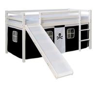 Homestyle4u – Lit mi-hauteur avec rideaux – Noir Pirate – Avec sommier – Noir