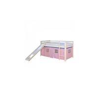 Homestyle4u Lit mi-hauteur pour enfant avec rideaux et toboggan rose pâle