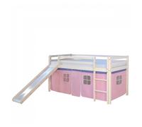 Lit Mi-Hauteur Avec Rideaux Rose Pale Et Toboggan