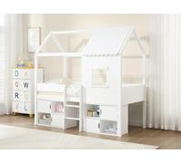 Lit mi-hauteur cabane 90 x 190 cm - Pin et MDF - Blanc - VALESKIA