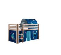 Lit mi-hauteur Charlotte en pin naturel avec tente, tunnel et sacs de rangement Astro - Vipack - 90x200cm - Bleu