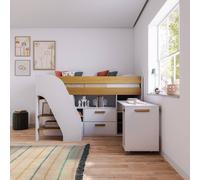 Lit Mi-hauteur Combiné Avec Bureau Sahara Blanc Et Noisette 90X200