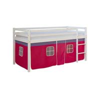 Lits superposés mezzanine Échelle Bois Pin Massif Rideau rose 90x200 Homestyle4u