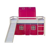Lit mi-hauteur enfant - HOMESTYLE4U - HomeStyle4U-1490 - Toboggan - Tunnel - Rideau rouge