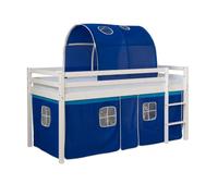 Lit mi-hauteur enfant échelle tunnel pin rideau bleu 90x200