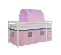 Lit mi-hauteur enfant échelle tunnel pin rideau rose 90x200