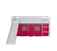 Lit Mi-Hauteur Avec Rideaux Rose Et Toboggan