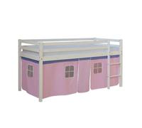 Lit mi-hauteur enfant - HOMESTYLE4U - HomeStyle4U 1456 - Pin - Avec échelle - Rideau rose 90x200