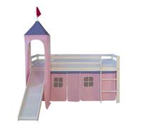 Lit mi-hauteur enfant toboggan tour pin rideau rose 90x200