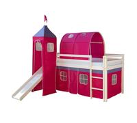 Lit mi-hauteur - HOMESTYLE4U - HomeStyle4U-1498 - 90x200 - Toboggan et tunnel - Rideau rouge