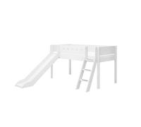 Lit mi-hauteur - FLEXA - avec toboggan - Échelle inclinée - MDF - Blanc