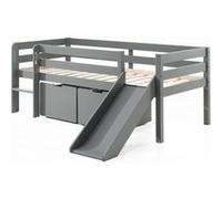lit mi-hauteur gris + toboggan et 2 tiroirs de rangement